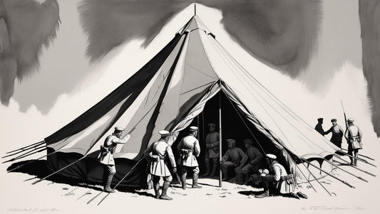 Sketch of bell tent being used in military setting